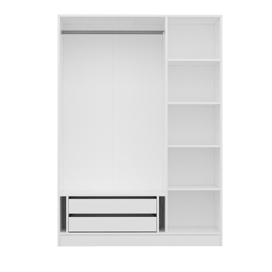 FUNZI LIVING 2258 garderobe, m. 3 drer, 1 hengestang, 2 skuffer, 4 hyller - hvit melamin