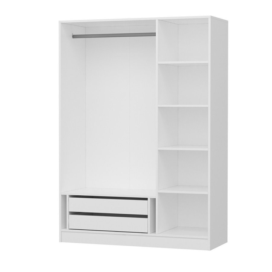 FUNZI LIVING 2258 garderobe, m. 3 drer, 1 hengestang, 2 skuffer, 4 hyller - hvit melamin