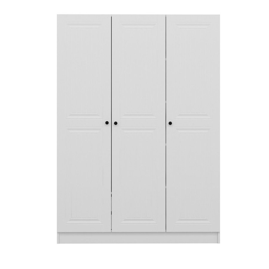 FUNZI LIVING 2258 garderobe, m. 3 drer, 1 hengestang, 2 skuffer, 4 hyller - hvit melamin