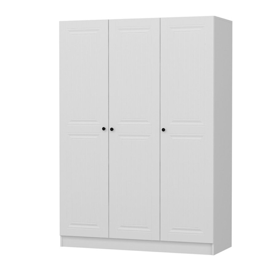 FUNZI LIVING 2258 garderobe, m. 3 drer, 1 hengestang, 2 skuffer, 4 hyller - hvit melamin