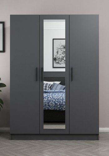 FUNZI LIVING 2259 garderobeskap, m speil, 3 drer, 1 hengestang, 2 skuffer, 4 hyller - antrasittgr.