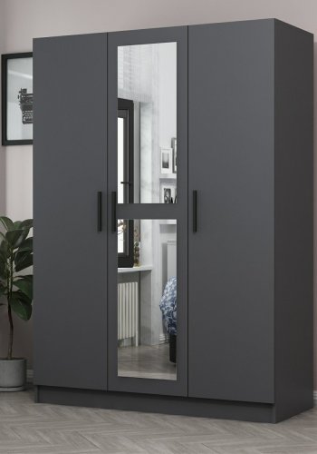 FUNZI LIVING 2260 garderobeskap, m speil, 3 drer, 1 hengestang, 2 skuffer, 4 hyller - antrasittgr.