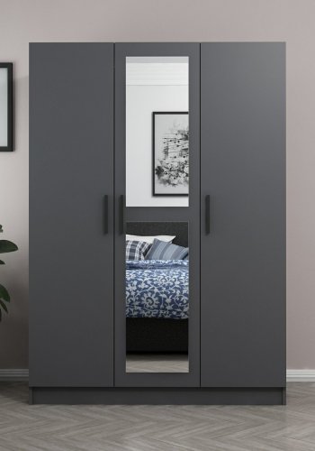 FUNZI LIVING 2260 garderobeskap, m speil, 3 drer, 1 hengestang, 2 skuffer, 4 hyller - antrasittgr.