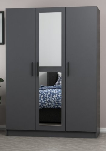 FUNZI LIVING 2260 garderobeskap, m speil, 3 drer, 1 hengestang, 2 skuffer, 4 hyller - antrasittgr.