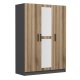 FUNZI LIVING 2261 garderobeskap, speil, 3 drer, hengestang, 2 skuffer, hyller - antrasitt/eik