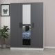 FUNZI LIVING 2263 garderobeskap, speil, 3 drer, 1 hengestang, 2 skuffer, hyller - antrasittgr/hvit