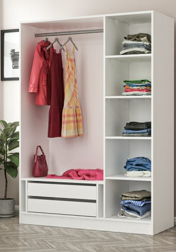 FUNZI LIVING 2263 garderobeskap, speil, 3 drer, 1 hengestang, 2 skuffer, hyller - antrasittgr/hvit