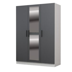 FUNZI LIVING 2263 garderobeskab, spejl, 3 lger, 1 bjlestang, 2 skuffer, hylder - antracitgr/hvid