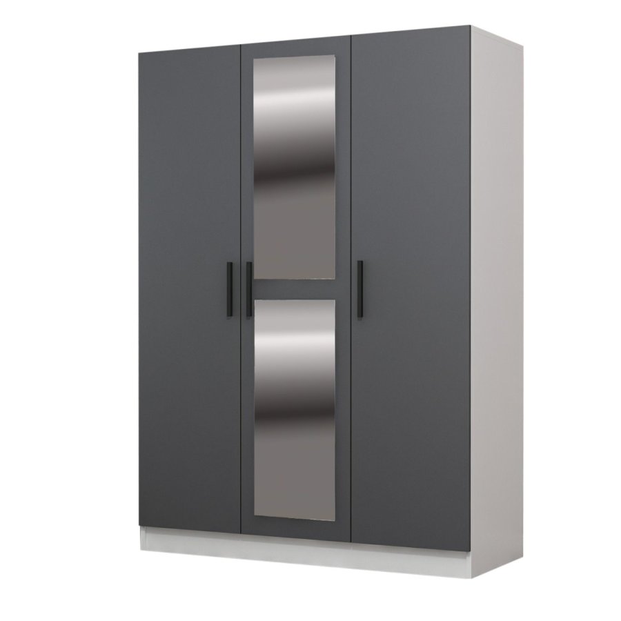 FUNZI LIVING 2263 garderobeskap, speil, 3 drer, 1 hengestang, 2 skuffer, hyller - antrasittgr/hvit