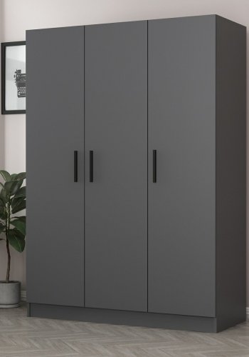 FUNZI LIVING 2266 garderobeskap, m. 3 drer, 1 hengestang, 2 skuffer, 4 hyller - antrasittgr melamin