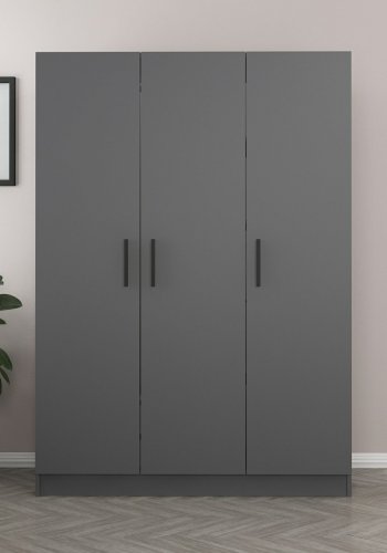 FUNZI LIVING 2266 garderobeskap, m. 3 drer, 1 hengestang, 2 skuffer, 4 hyller - antrasittgr melamin