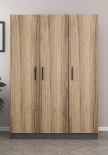 FUNZI LIVING 2267 garderobeskap, m. 3 drer, 1 hengestang, 2 skuffer, 4 hyller - antrasitt/eik farget