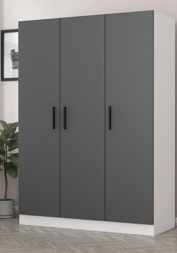 FUNZI LIVING 2269 garderobeskap, m. 3 drer, 1 hengestang, 2 skuffer, 4 hyller - antrasittgr/hvit