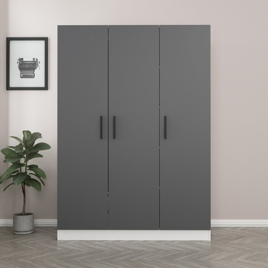 FUNZI LIVING 2269 garderobeskap, m. 3 drer, 1 hengestang, 2 skuffer, 4 hyller - antrasittgr/hvit