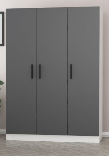 FUNZI LIVING 2269 garderobeskap, m. 3 drer, 1 hengestang, 2 skuffer, 4 hyller - antrasittgr/hvit