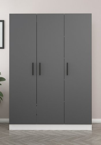 FUNZI LIVING 2270 garderobeskap, m. 3 drer, 1 hengestang, 2 skuffer, 4 hyller - antrasittgr/hvit