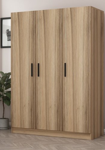 FUNZI LIVING 2281 garderobeskap, m. 3 drer, 1 hengestang, 2 skuffer, 4 hyller - eikefarget melamin