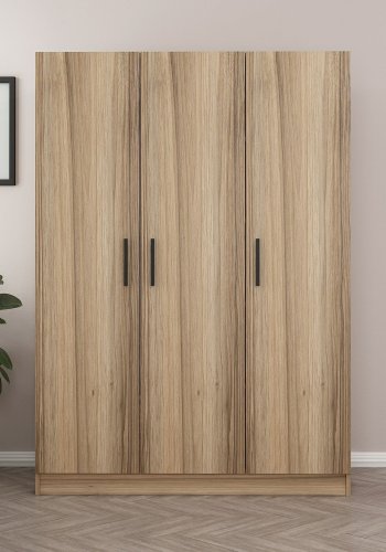 FUNZI LIVING 2281 garderobeskap, m. 3 drer, 1 hengestang, 2 skuffer, 4 hyller - eikefarget melamin