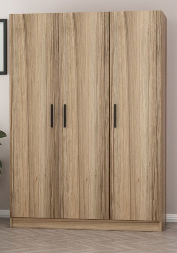 FUNZI LIVING 2281 garderobeskap, m. 3 drer, 1 hengestang, 2 skuffer, 4 hyller - eikefarget melamin