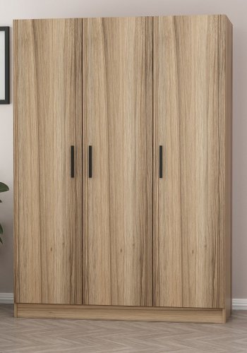 FUNZI LIVING 2282 garderobeskap, m. 3 drer, 1 hengestang, 2 skuffer, 4 hyller - eikefarget melamin