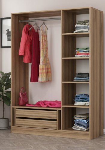 FUNZI LIVING 2283 garderobeskap, m. 3 drer, 1 hengestang, 2 skuffer, 4 hyller - antrasittgr/naturlig