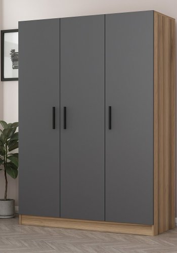 FUNZI LIVING 2284 garderobe, m. 3 drer, 1 hengestang, 2 skuffer, 4 hyller - antrasitt/eik farget