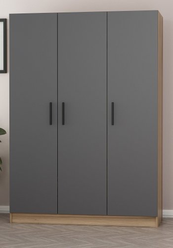 FUNZI LIVING 2284 garderobe, m. 3 drer, 1 hengestang, 2 skuffer, 4 hyller - antrasitt/eik farget