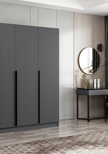 FUNZI LIVING 2287 garderobe, m. 3 drer, 1 hengestang, 2 skuffer, 4 hyller - antrasittgr melamin