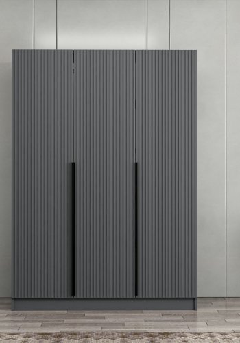 FUNZI LIVING 2287 garderobe, m. 3 drer, 1 hengestang, 2 skuffer, 4 hyller - antrasittgr melamin