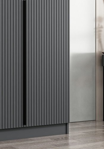 FUNZI LIVING 2287 garderobe, m. 3 drer, 1 hengestang, 2 skuffer, 4 hyller - antrasittgr melamin