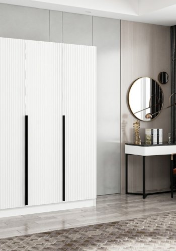 FUNZI LIVING 2288 garderobe, m. 3 drer, 1 hengestang, 2 skuffer, 4 hyller - hvit melamin