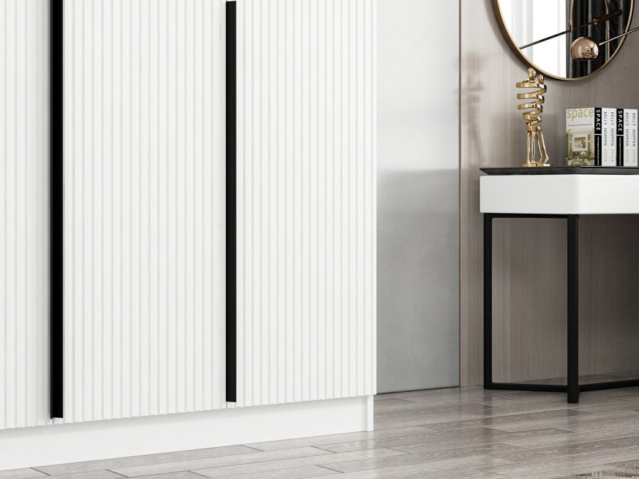 FUNZI LIVING 2288 garderobe, m. 3 drer, 1 hengestang, 2 skuffer, 4 hyller - hvit melamin