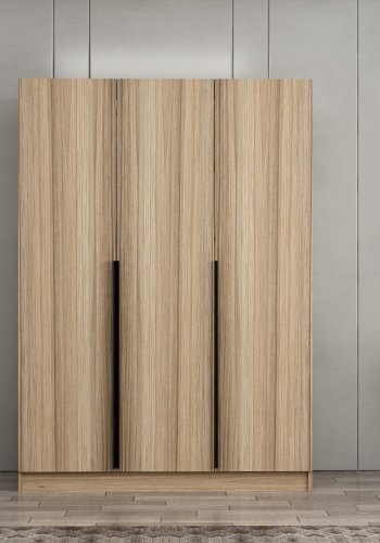 FUNZI LIVING 2289 garderobe, m. 3 drer, 1 hengestang, 2 skuffer, 4 hyller - eikefarget melamin