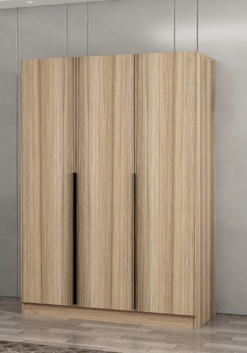 FUNZI LIVING 2289 garderobe, m. 3 drer, 1 hengestang, 2 skuffer, 4 hyller - eikefarget melamin