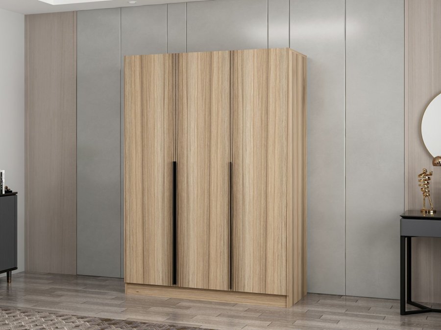 FUNZI LIVING 2289 garderobe, m. 3 drer, 1 hengestang, 2 skuffer, 4 hyller - eikefarget melamin