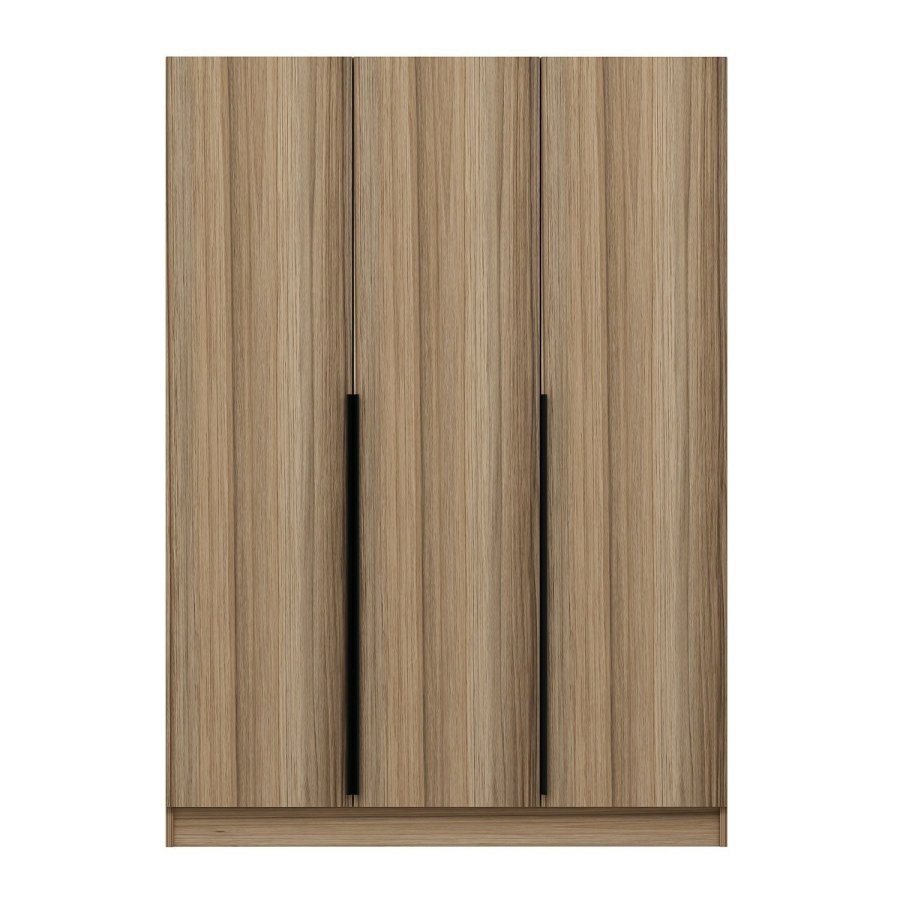 FUNZI LIVING 2289 garderobe, m. 3 drer, 1 hengestang, 2 skuffer, 4 hyller - eikefarget melamin