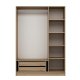 FUNZI LIVING 2289 garderobe, m. 3 drer, 1 hengestang, 2 skuffer, 4 hyller - eikefarget melamin
