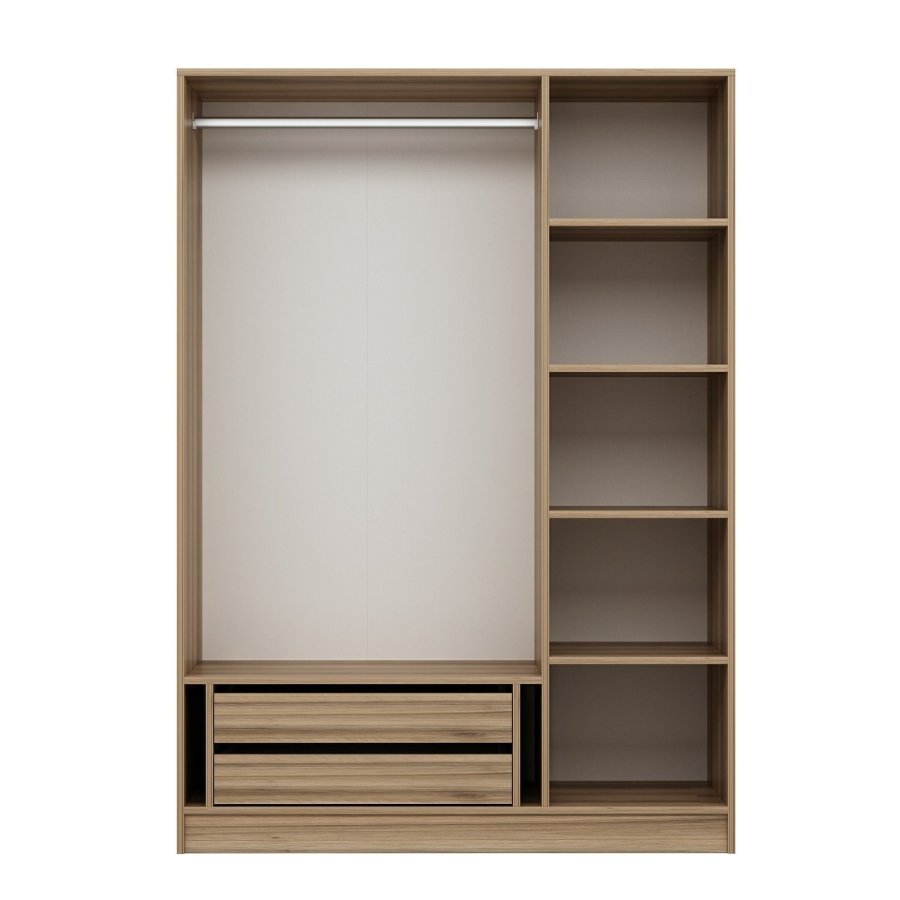 FUNZI LIVING 2289 garderobe, m. 3 drer, 1 hengestang, 2 skuffer, 4 hyller - eikefarget melamin