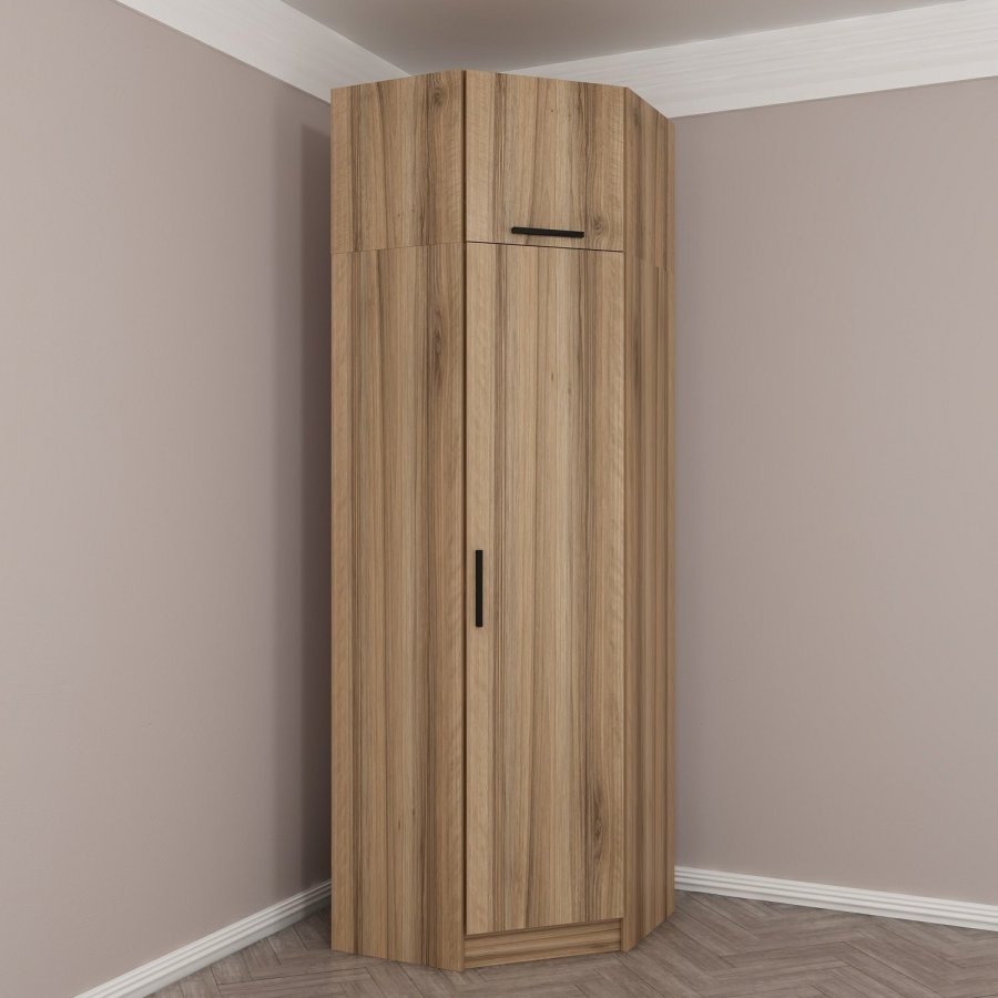 FUNZI LIVING 2301 hjrnegarderobe, m. 2 drer, 2 henger, 2 hyller - eikefarget melamin