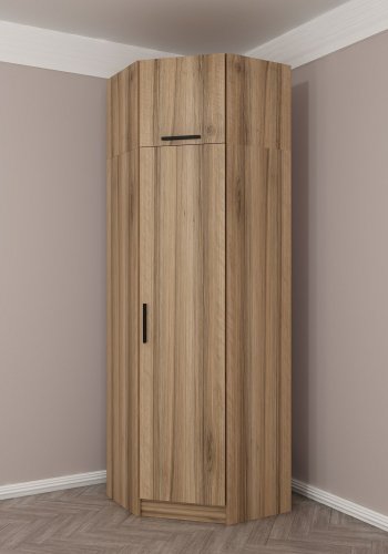 FUNZI LIVING 2301 hjrnegarderobe, m. 2 drer, 2 henger, 2 hyller - eikefarget melamin