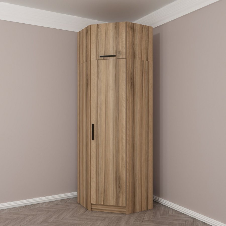 FUNZI LIVING 2301 hjrnegarderobe, m. 2 drer, 2 henger, 2 hyller - eikefarget melamin