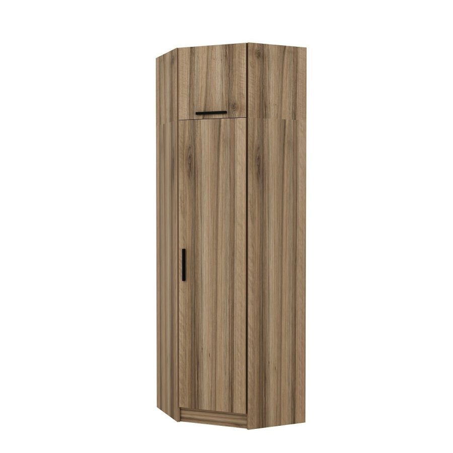 FUNZI LIVING 2301 hjrnegarderobe, m. 2 drer, 2 henger, 2 hyller - eikefarget melamin