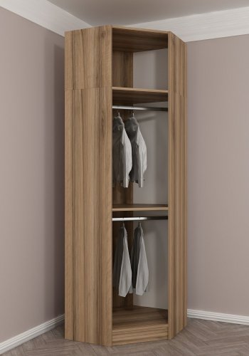 FUNZI LIVING 2302 hjrnegarderobe, m. 2 drer, 2 henger, 2 hyller - eikefarget melamin