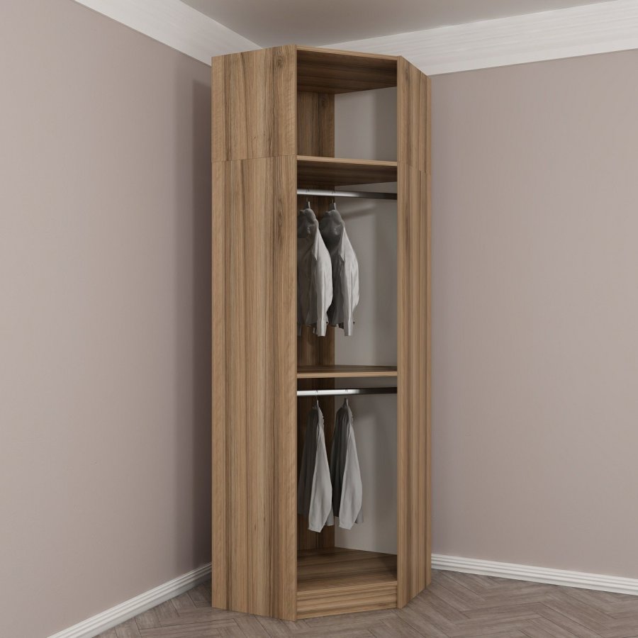 FUNZI LIVING 2302 hjrnegarderobe, m. 2 drer, 2 henger, 2 hyller - eikefarget melamin