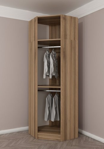 FUNZI LIVING 2303 hjrnegarderobeskab, m. 2 lger, 2 bjlestnger, 2 hylder - antracitgr/egefarvet