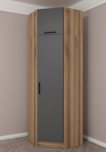 FUNZI LIVING 2304 hjrnegarderobe, m. 2 drer, 2 henger, 2 hyller - antrasittgr/eik farge