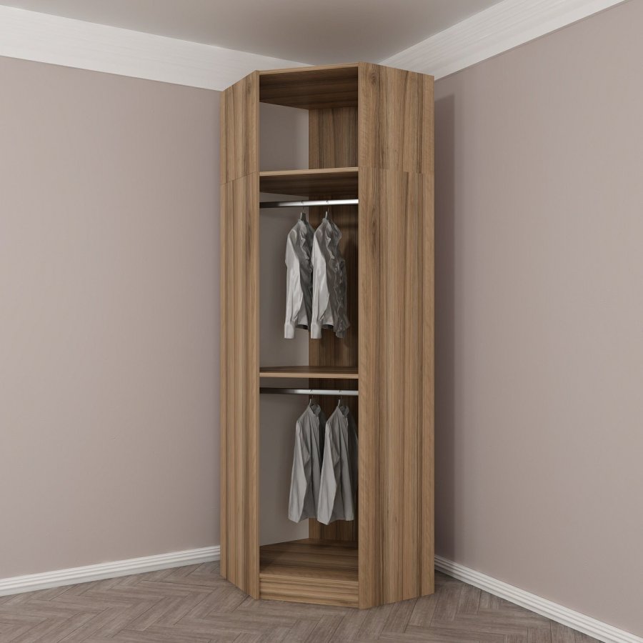 FUNZI LIVING 2304 hjrnegarderobe, m. 2 drer, 2 henger, 2 hyller - antrasittgr/eik farge