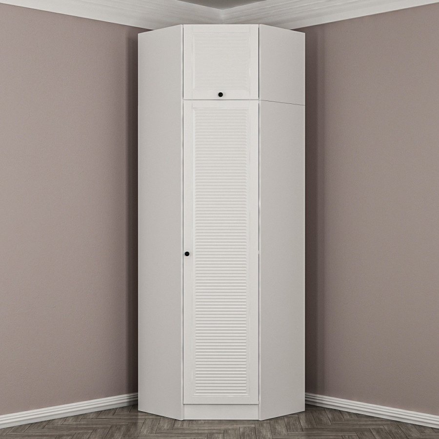 FUNZI LIVING 2305 hjrnegarderobe, m. 2 drer, 2 henger, 2 hyller - hvit melamin