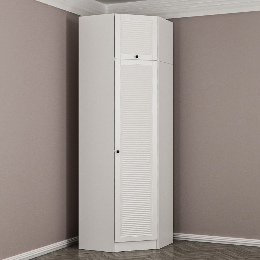 FUNZI LIVING 2305 hjrnegarderobe, m. 2 drer, 2 henger, 2 hyller - hvit melamin