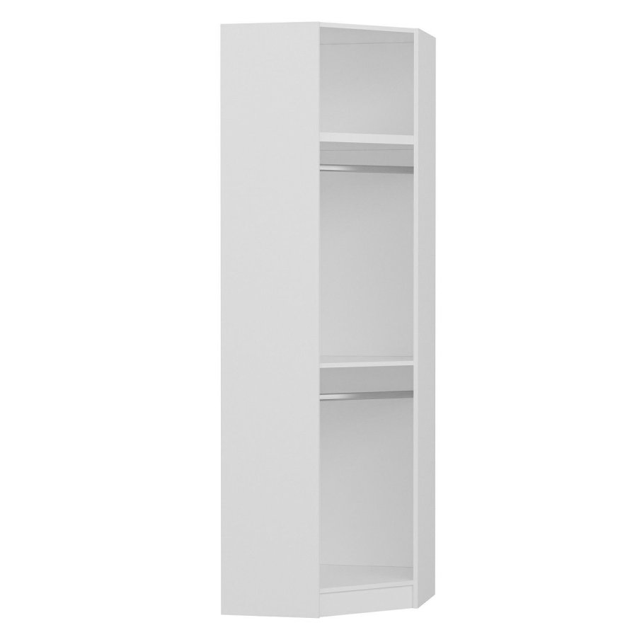 FUNZI LIVING 2305 hjrnegarderobe, m. 2 drer, 2 henger, 2 hyller - hvit melamin